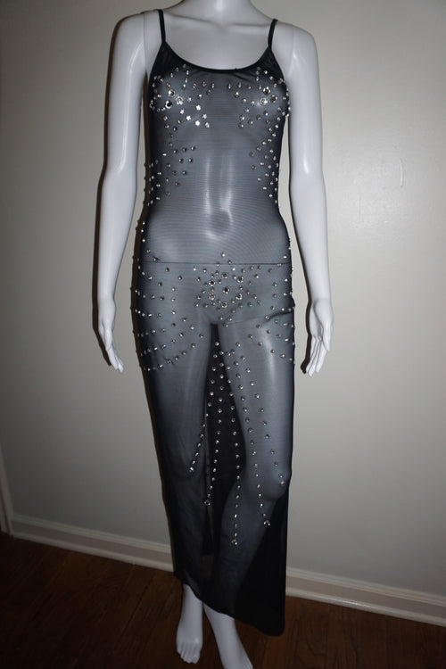 EXOTIC STAR CRYSTAL MESH DRESS by NOM DE PLUME VINTAGE S
